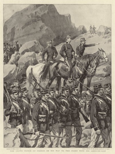 El Príncipe Heredero de Grecia en camino al frente con sus ayudantes de campo de Frank Dadd